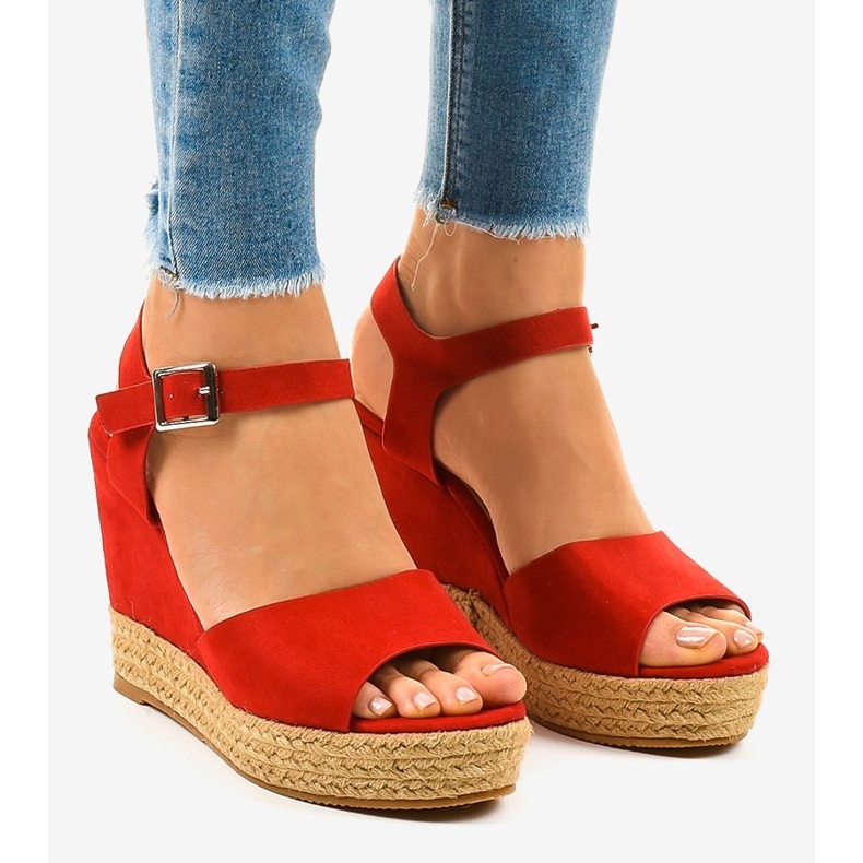 Red espadrilles wedge sandals 9R195 1