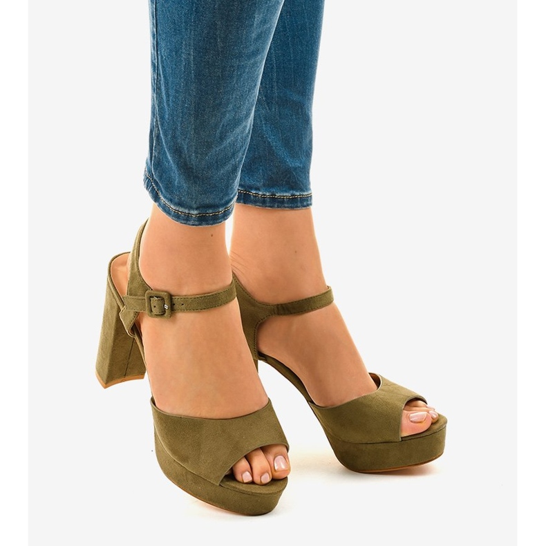 Green sandals on the post of suede AT-0660-L 1