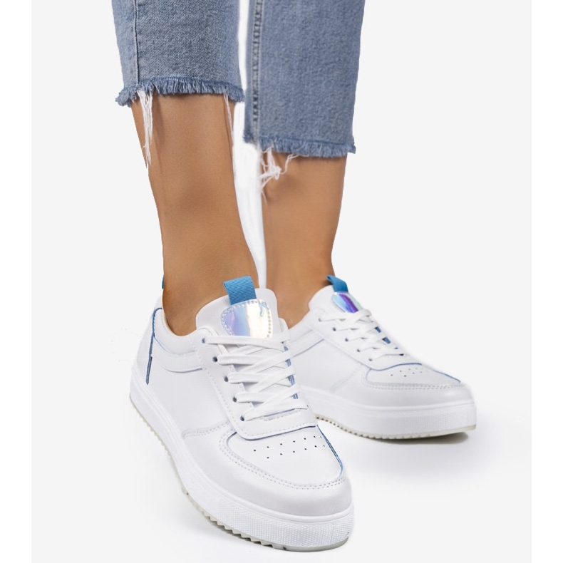 White sneakers with blue inserts KK-203 1 White sneakers with blue inserts KK-203 1