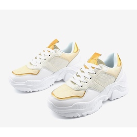 White sports sneakers with gold inserts AB679 golden 1