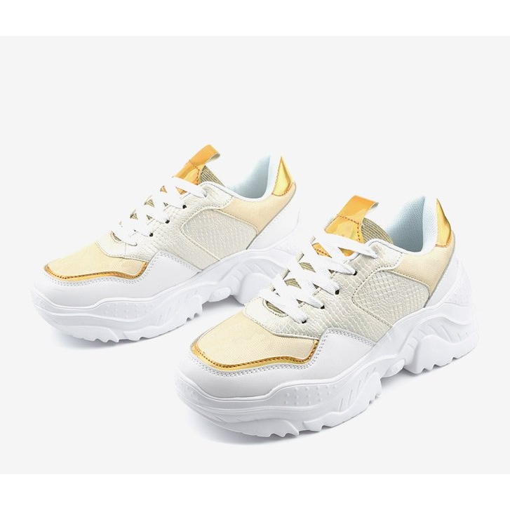 White sports sneakers with gold inserts AB679 golden 1 White sports sneakers with gold inserts AB679 golden 1