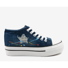 Navy blue sneakers with laced wedges Mirarenna 3