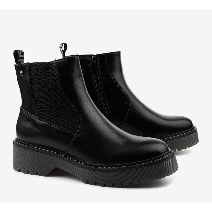 Black flat boots in Cavern eco-leather 1 Black flat boots in Cavern eco-leather 1