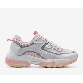 White and pink sports sneakers 9796 grey golden 1