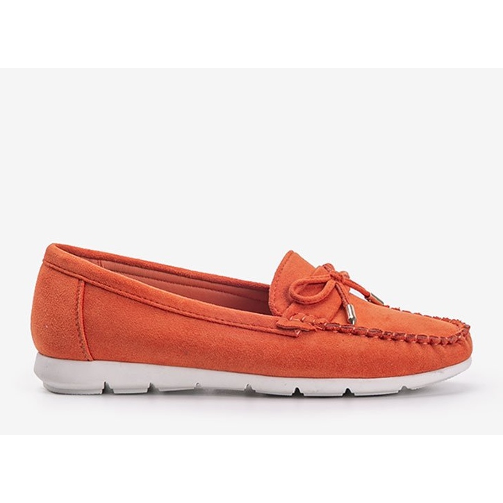 Orange eco-suede loafers with a Mckayla bow 1