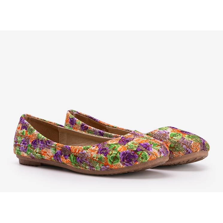 Shiny beige ballerinas with flowers Luz purple 2