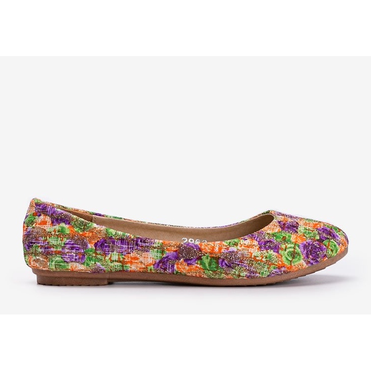 Shiny beige ballerinas with flowers Luz purple 1