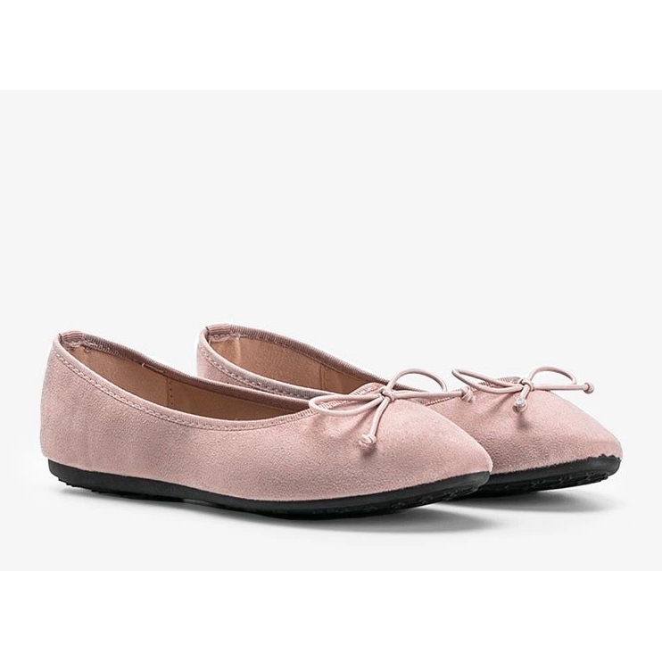 Pink suede ballerinas with Aiyana bow 1