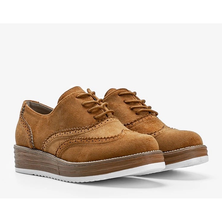 Brown suede shoes with a high Kenya sole 1