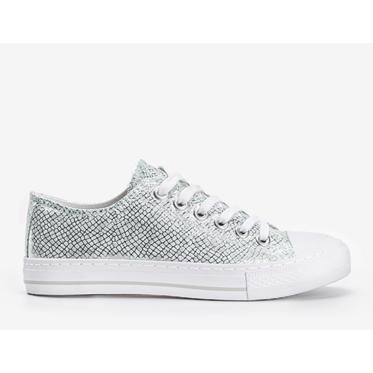 Green sneakers with a metallic snake skin theme Melinda 1