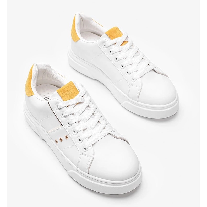 White sneakers with yellow Ellen eco-suede insert 1