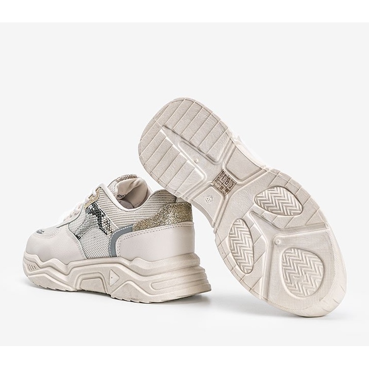 Beige sneakers with a thick sole with a snake skin pattern Anika 1