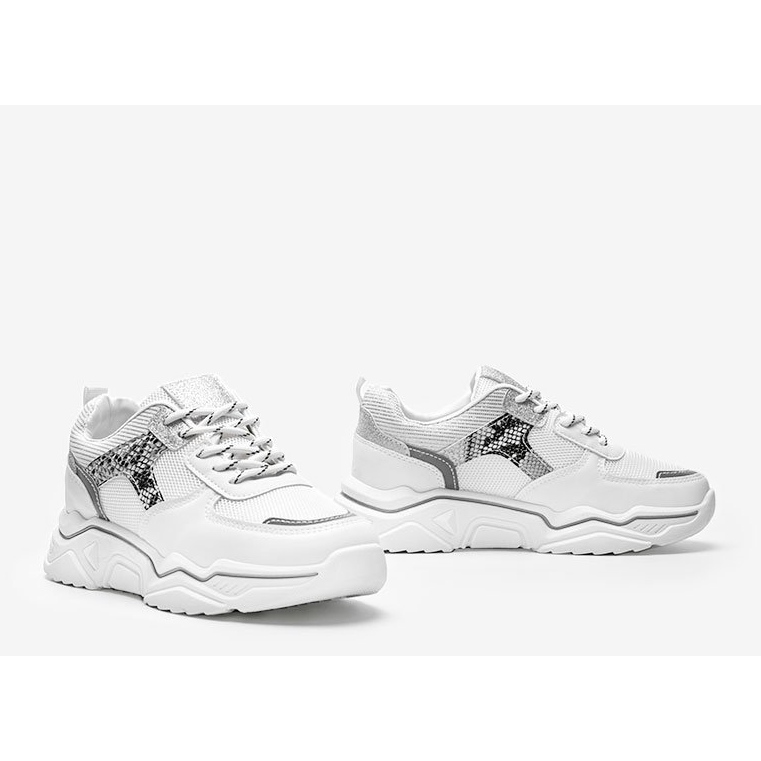 White sneakers on a thick sole with a snake skin pattern Anika 1