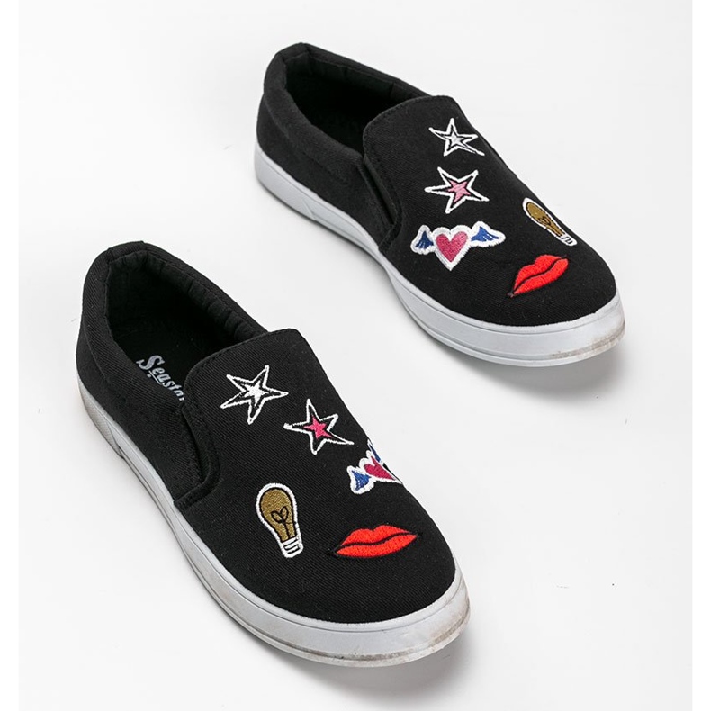 Black fabric sneakers with Anais patches 1
