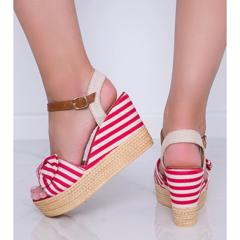 Red and white wedge sandals with a Holiday Vibes bow 2