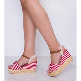 Red and white wedge sandals with a Holiday Vibes bow 1