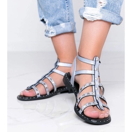 Xana blue metallic gladiator sandals 1
