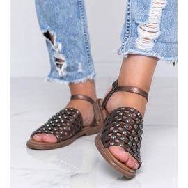 Brown metallic sandals with Luxy studs 1