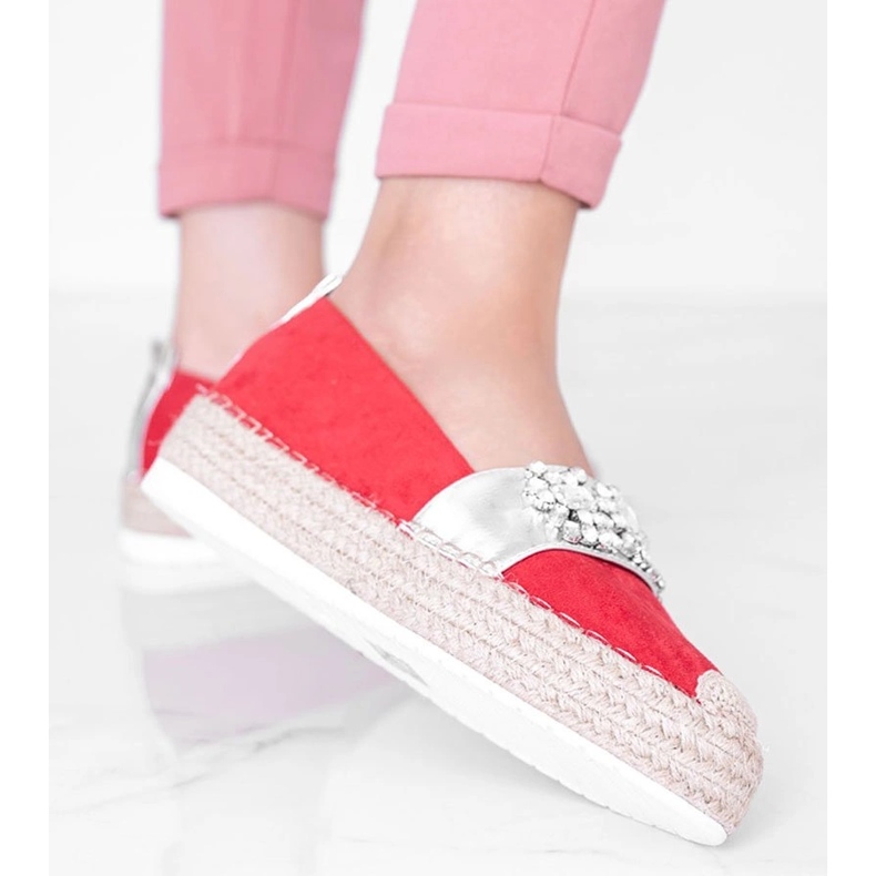 Red espadrilles with Cher stones silver 1