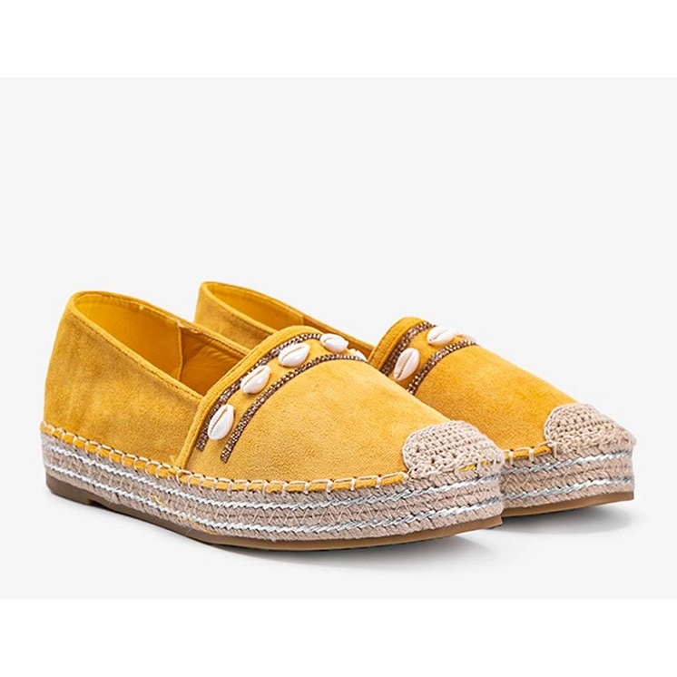 Mustard espadrilles with Sea Side shells yellow 1