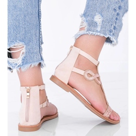 Beige sandals adorned with Cersi cubic zirconia 1