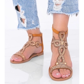 Camel sandals adorned with Cersi cubic zirconia brown 1