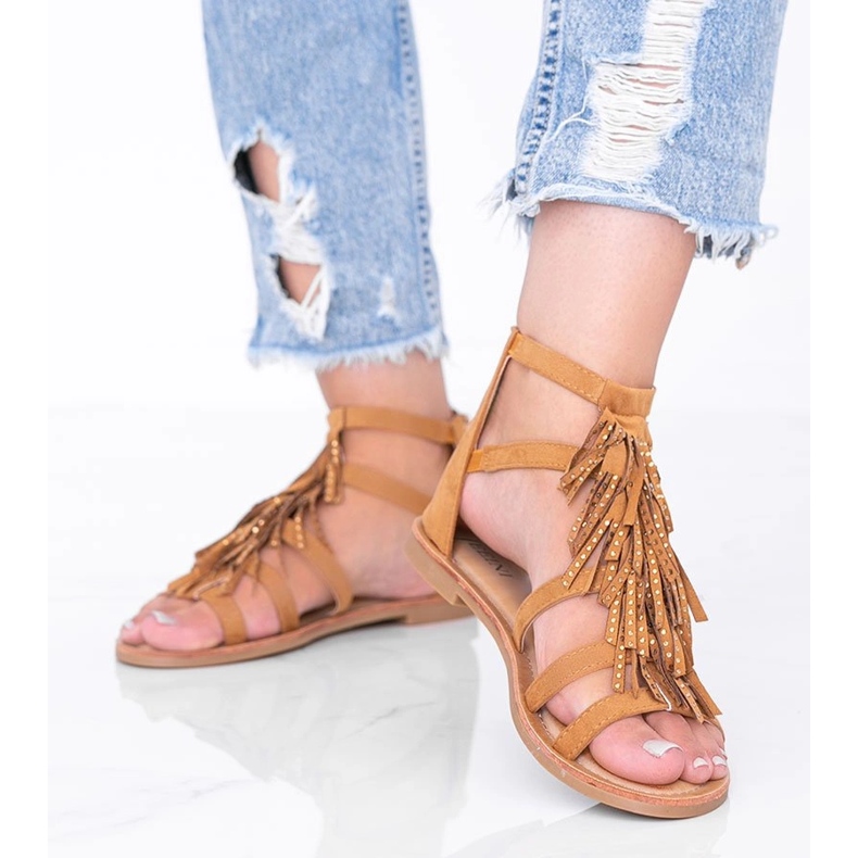 Camel sandals with Noronha fringes brown 1