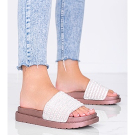 Trisha rose gold slippers richly decorated pink 1