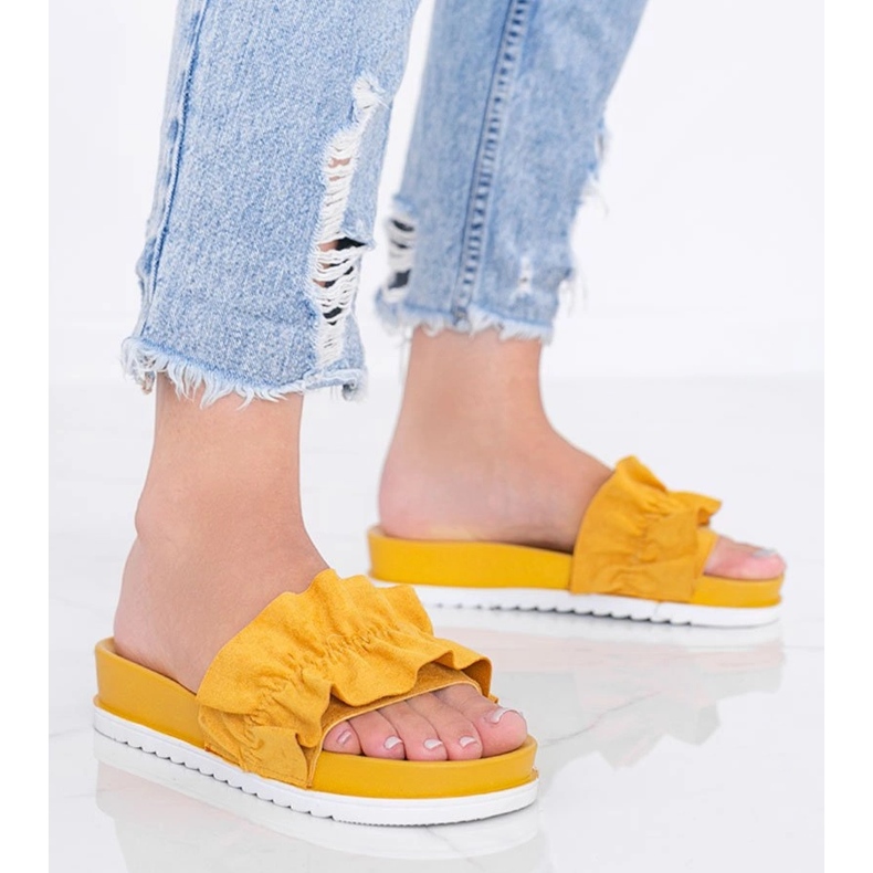 Samantha mustard frill slippers yellow 1