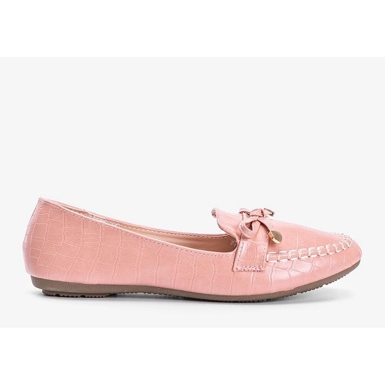 Pink moccasins in Miriam's crocodile skin pattern 1