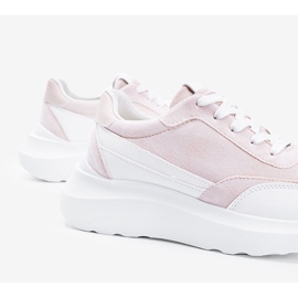 Beige sneakers with white details on a Barteks high sole 1 Beige sneakers with white details on a Barteks high sole 1