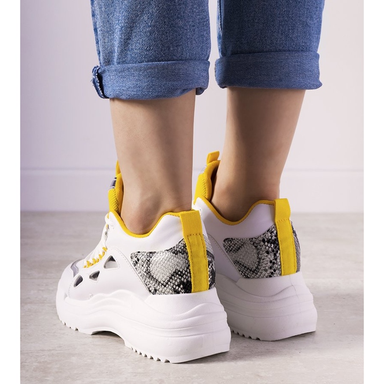 White and yellow Felicia snake sneakers 1