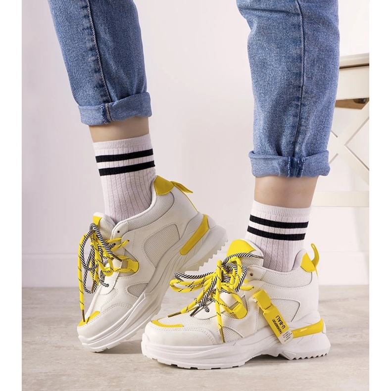 One Chance white and yellow double lacing sneakers 1