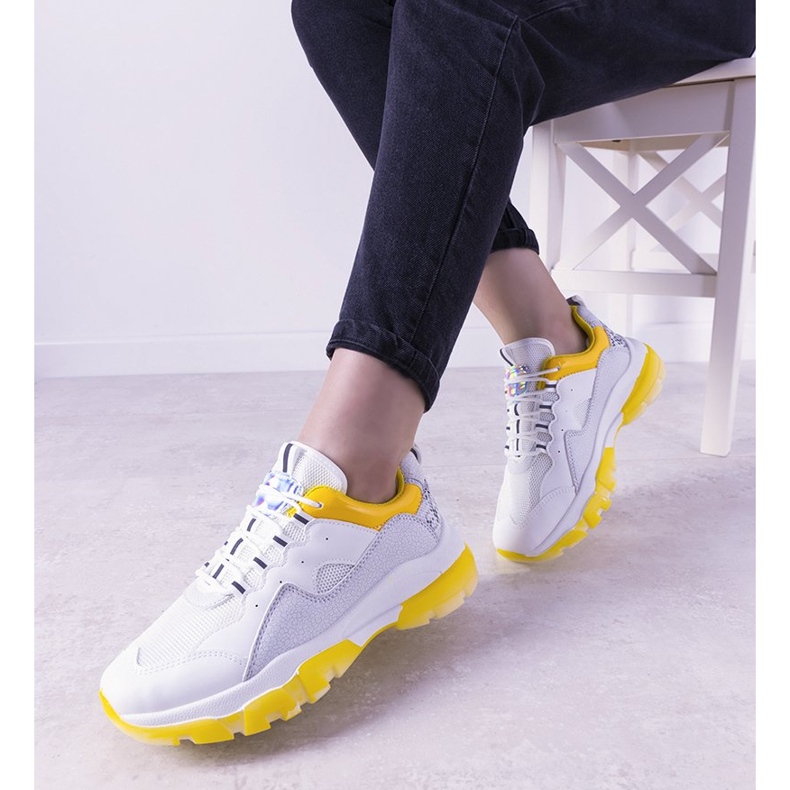 White and yellow sneakers with ombre sole 1