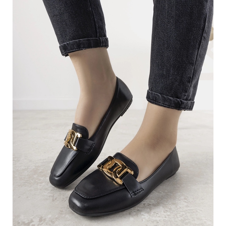 Black loafers with golden Hashtag decoration 1