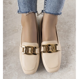 Beige moccasins with golden Hashtag decoration 1