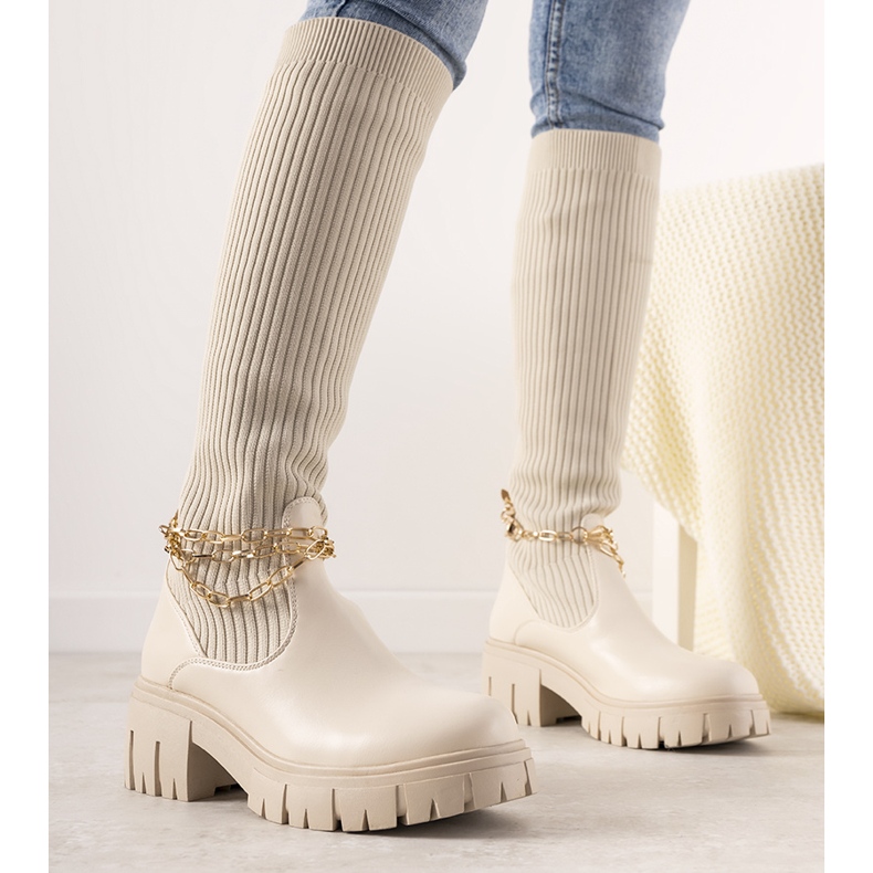 Beige boots with a sock upper Cheers 2