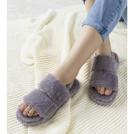 Gray women's slippers with an elastic band and Rosales fur grey 1