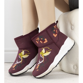 Burgundy snow boots with Jamil embroidery red 2