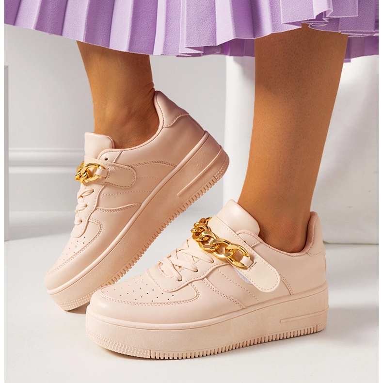 Pink sneakers with Memphis chain beige 1