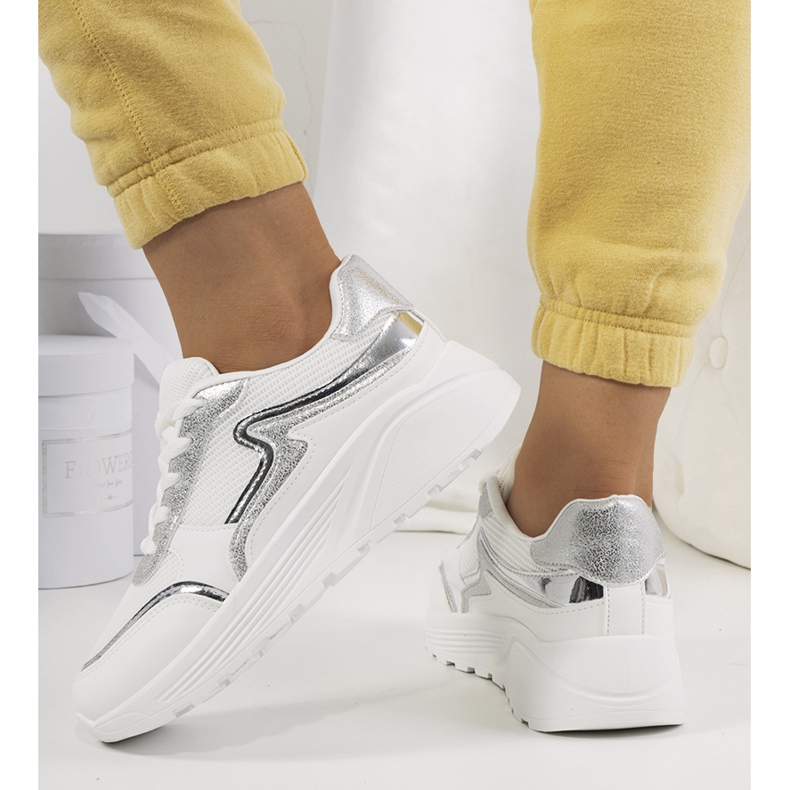 Women's white Basemat sneakers silver 2 Women's white Basemat sneakers silver 2