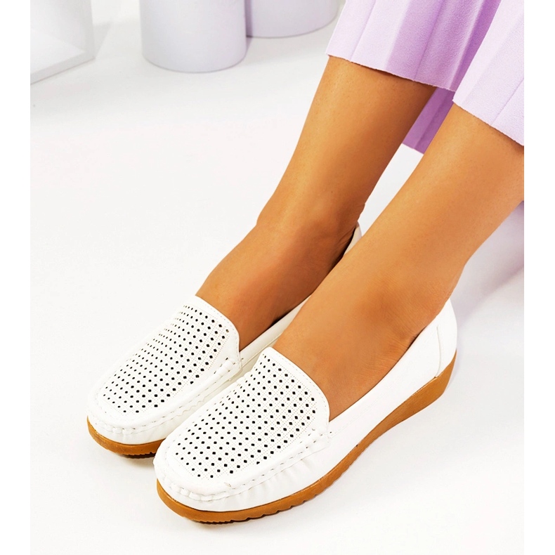 White moccasins on the Dalal wedge heel 1