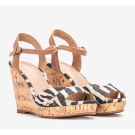 Beige open wedge sandals Veronica brown 1