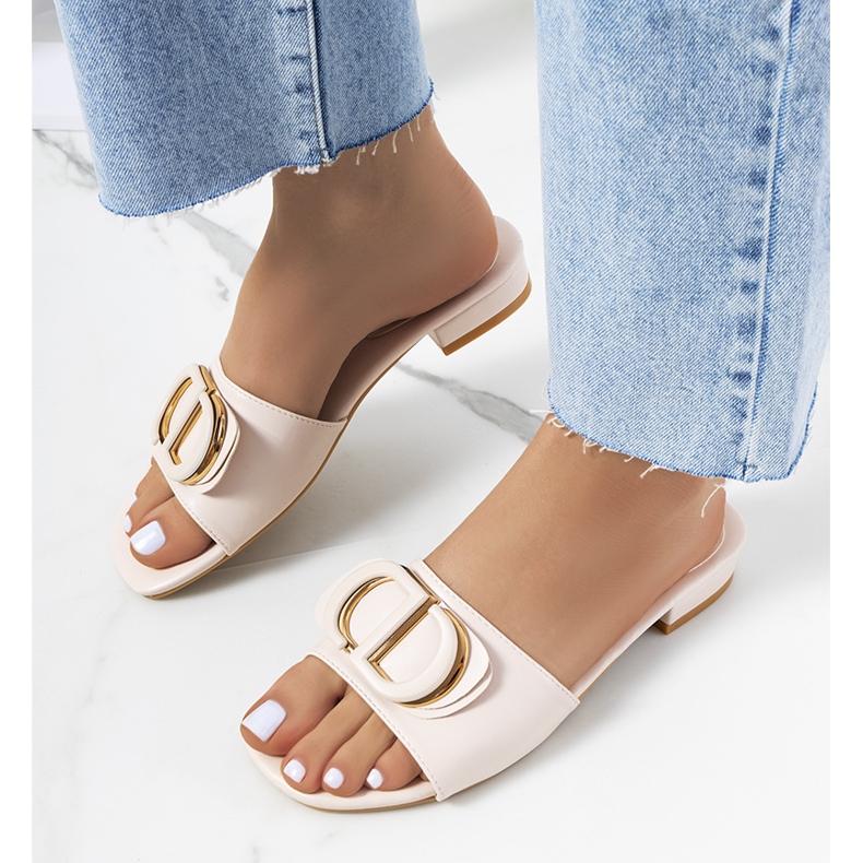 Beige slippers with flat Cammeray heels 1