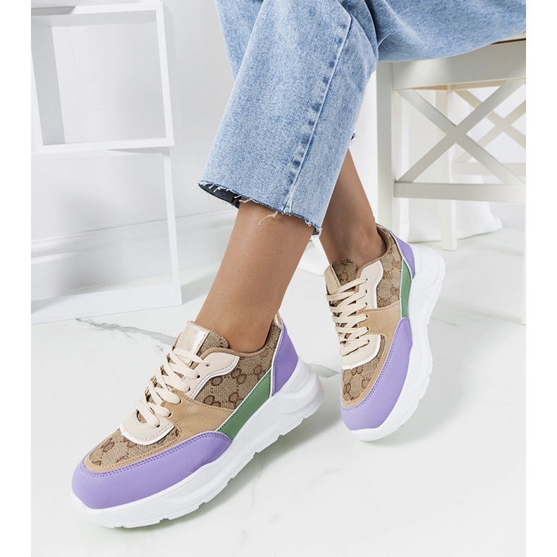 Elyne women's beige and purple sneakers 1