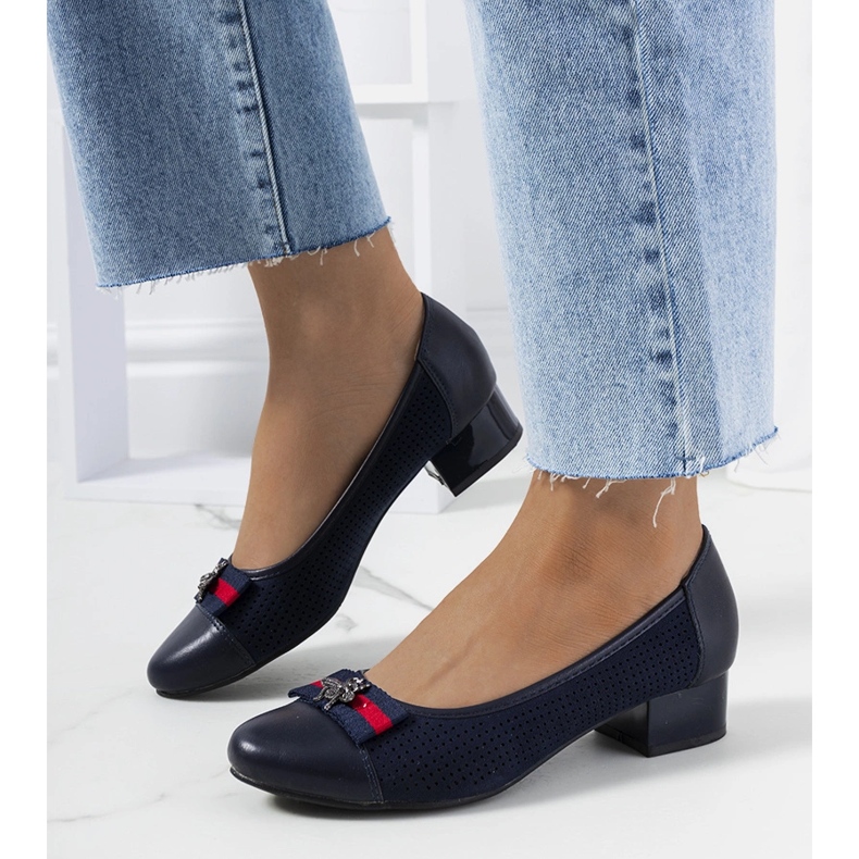 Seema navy blue openwork pumps 1