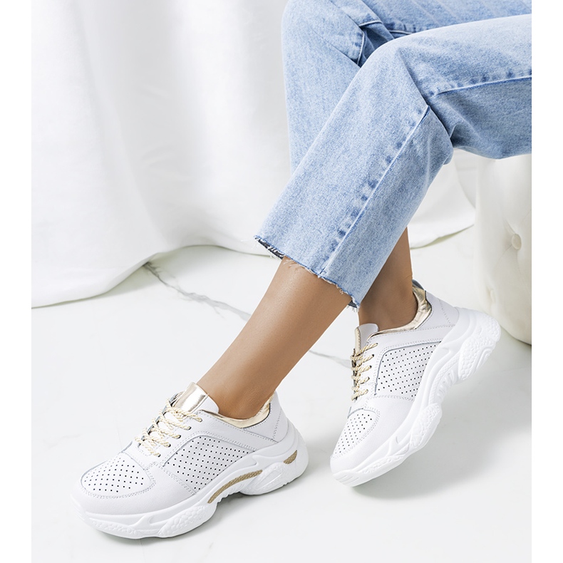 White and gold leather Eloise sneakers golden 1