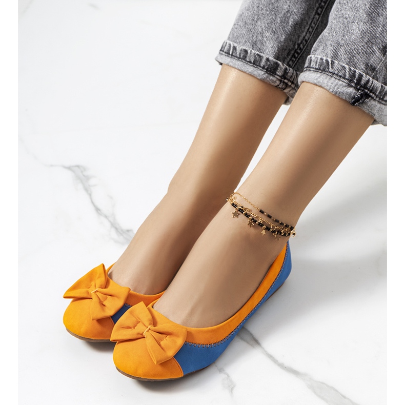 Blue ballerinas with an Eske bow orange 1