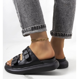 Black slippers with Ageston buckles 1
