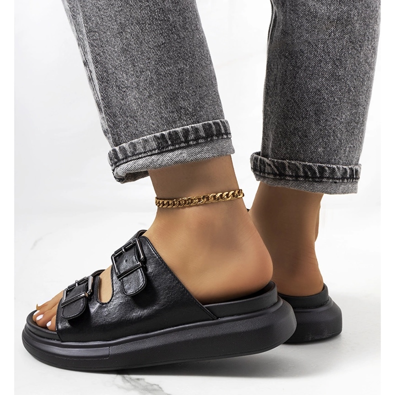 Black slippers with Ageston buckles 1